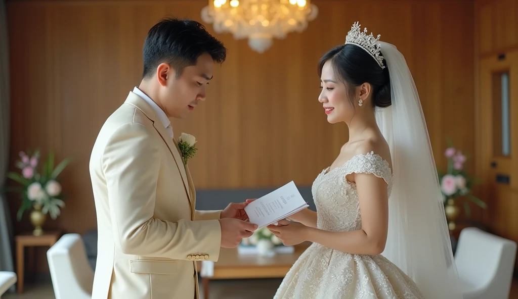 bride and groom in formal dress posing for a photo in a formal setting, wedding photo, lovely couple, wedding, happy couple, royal elegant pose, shot with canon eoa 6 d mark ii, with backdrop of natural light, luxurious wedding, in front of white back drop, couple, groom, bride and groom, ao dai, photo taken with nikon d 7 5 0