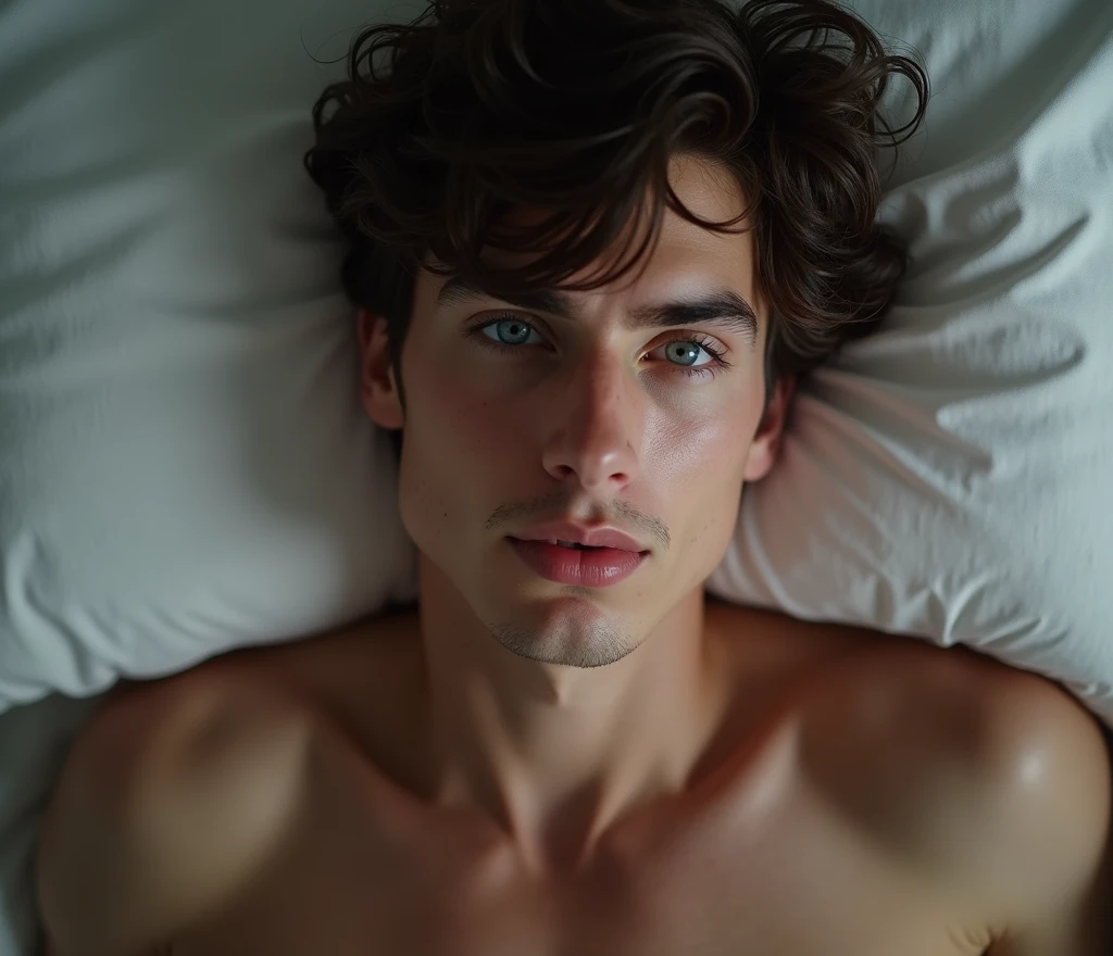realistic photo, homme caucasien de 20 ans, Kale, yeux verts, cheveux noir courts, detailed face and body, lying on a sofa, Drawn abdominals, natural lighting, high resolution, photorealistic, (best quality,8k,high resolution,head of'artwork:1.2),ultra-detailed,(realistic,photorealistic,photo-realistic:1.37),realistic skin texture,Detailed eyes and lips,beautiful detailed face,long cils,Peau douce,natural body shape