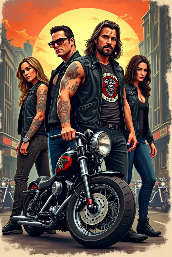 create an movie poster for a movie about A motorcycle gang becomes cursed by a blood moon, transforming them into werewolf bikers.