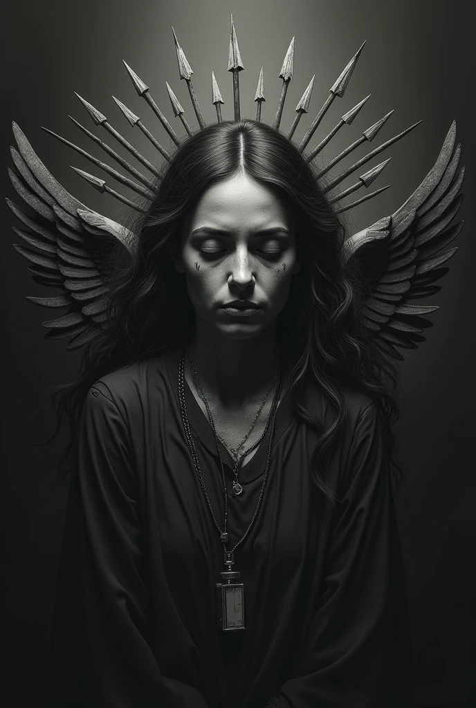 Bettina Rheims shot, by Shohei Otomo, pagan saint, inri, full body shot, the person is going through a heartbreak, Catholic icon, sacred heart,
