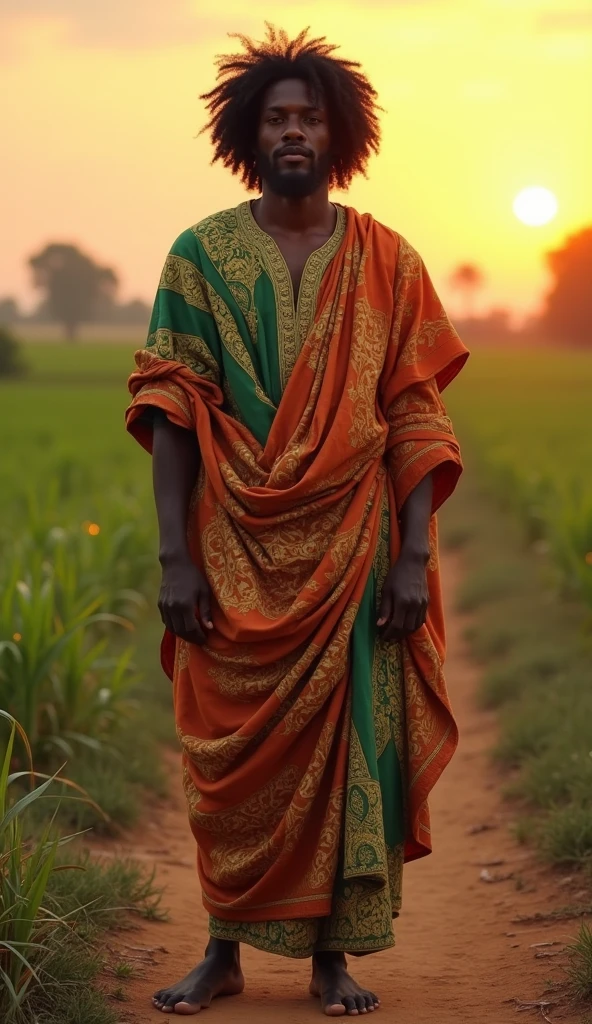 Generate an image of a handsome young igbo man of about 30years , a wealthy farmer
