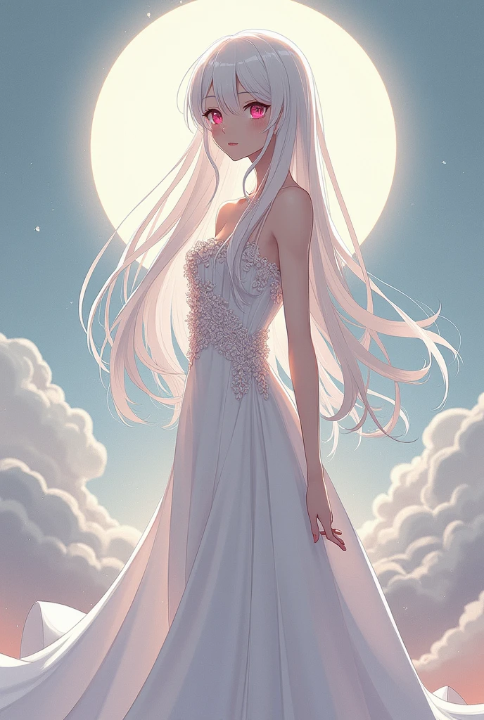 White woman, Black hair, Giant White hat, Red eyes, Thick body, Huge breasts, Big boobs, Big ass, Tall, White dress, Anime style, Ghost aura, sexy body, Giant breasts, Milf style