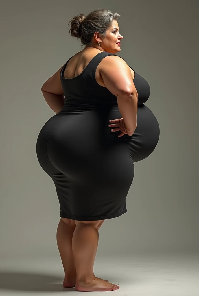 Extremely Hyperpregnant Sierra Leonian woman with huge belly wearing a dress
