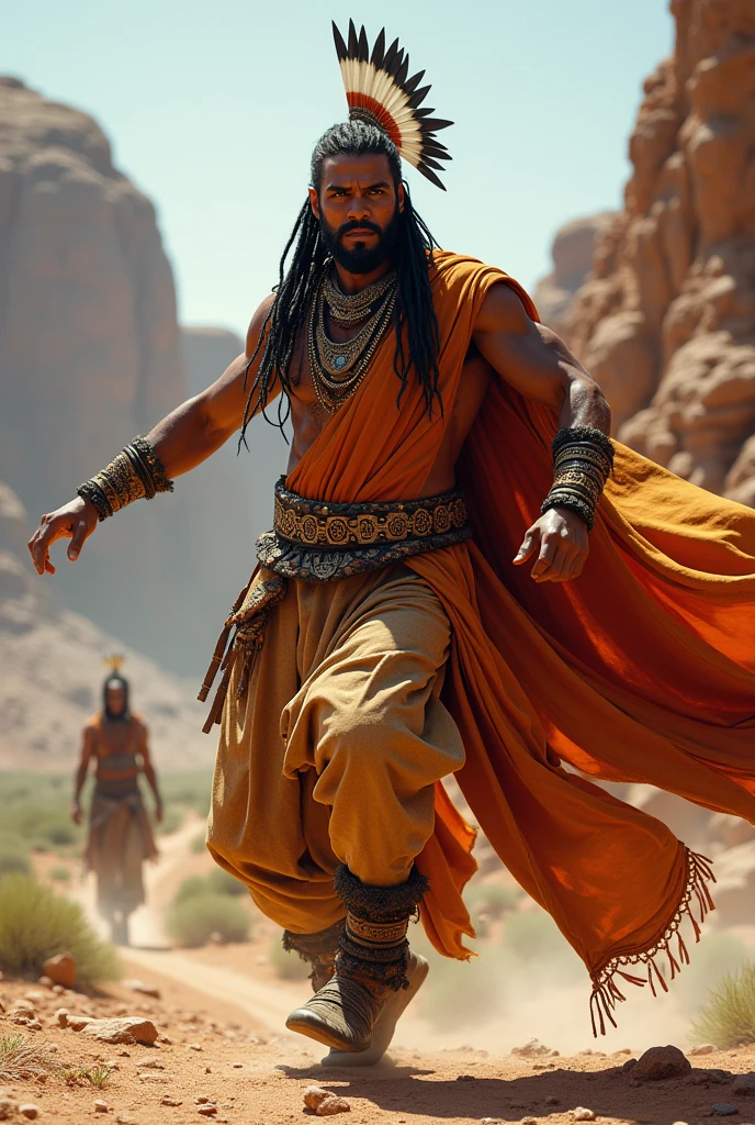 An Egyptian nomad with light clothing, dark hair and eyes