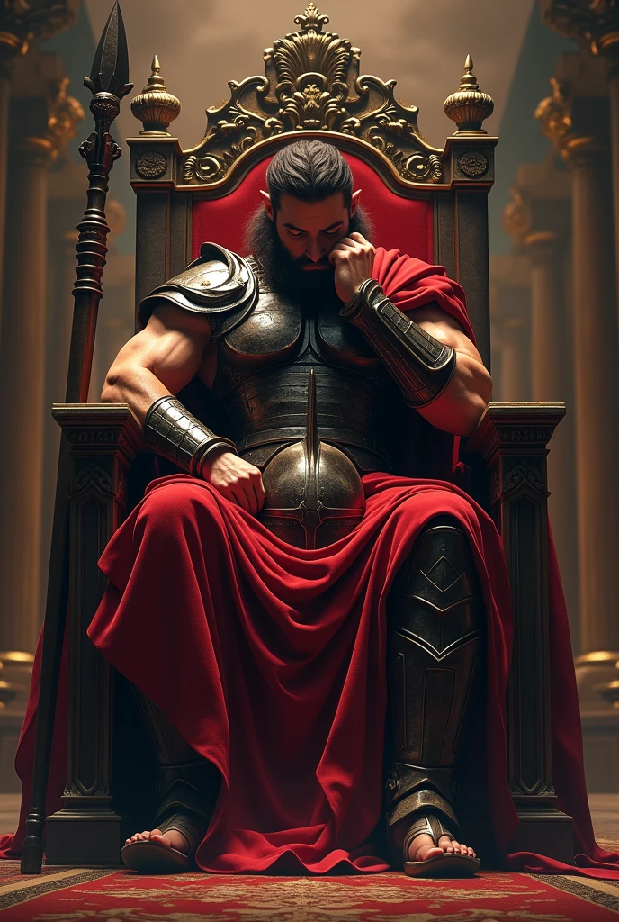Create a badass gladiator sitting on a throne