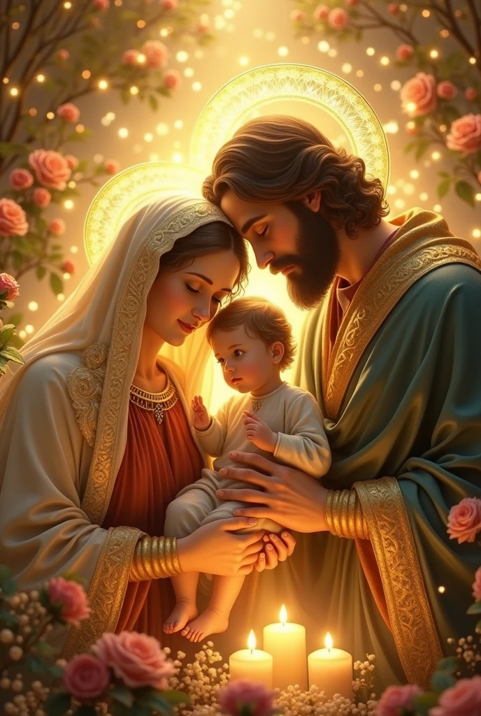 (photorealism:1.2), handsome Jesus Christ and virgin Mary carrying handsome Jesus, perfect real images, wearing the pink color of palace clothes and crown with light in their head and heart spreading all over in the church, perfect Jesus Christ, perfect virgin Mary, perfect baby Jesus, real Jesus Christ, real virgin Mary, baby Jesus, perfect five hands, perfect foot,perfect smiling face, elegant, soft lighting, many clouds, stand straight, realistic, intricate details, warm colors, by Earl Cornelio Necor