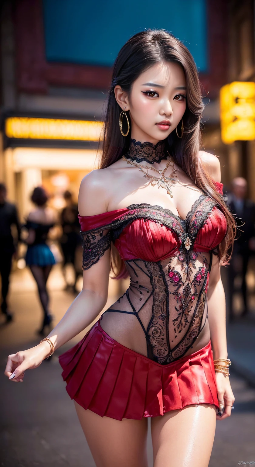 a gorgeous girl in Moulin Rouge style,(on Paris street :1.2), (night scenery), ulzzang-6500-v1.1, (raw photo:1.5), (photorealistic:1.8), beautiful detailed girls, very detailed eyes and faces, beautiful detailed eyes, ridiculous, incredibly ridiculous, huge file size, super detailed, high resolution, very detailed, best quality, masterpiece, photo, very detailed, CG, unified, 8k wallpaper, amazing, Fine details, masterpiece, best quality, very detailed CG  8k wallpaper, light on face, cinematic lighting, girls, 18 years old, ((no panties)), ((dynamic pose))), (camel toe), (full body )