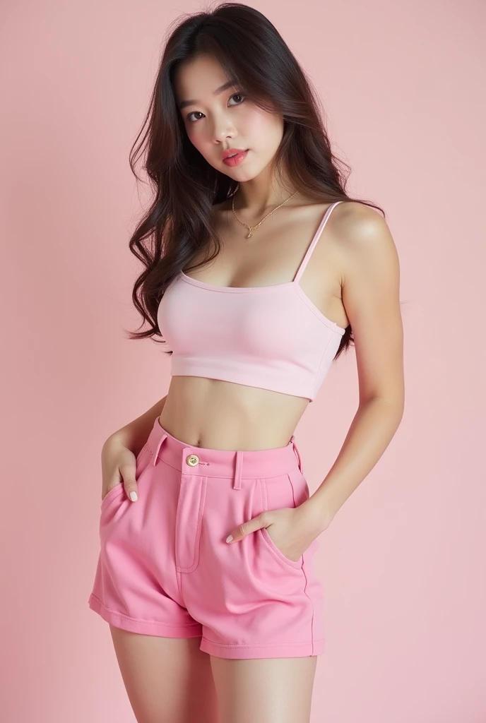 18 years, adorable, Japanese girl, 15 years, portrait, blonde loose hair, back profile, excited, Sleeveless((pink mini skirt))、Thighs Thighs Nose:1.1),   , (High color saturation,capture the light:1.0),  (very detailed skin), (of the highest quality:1.0), (超High resolution:1.0) ,(photorealistic:1.0), (super detailed:1.0), (8k, photo and gross:1.1),( SMILE:0.8),looking at the viewer,big breasts,Emphasis on the neckline, 