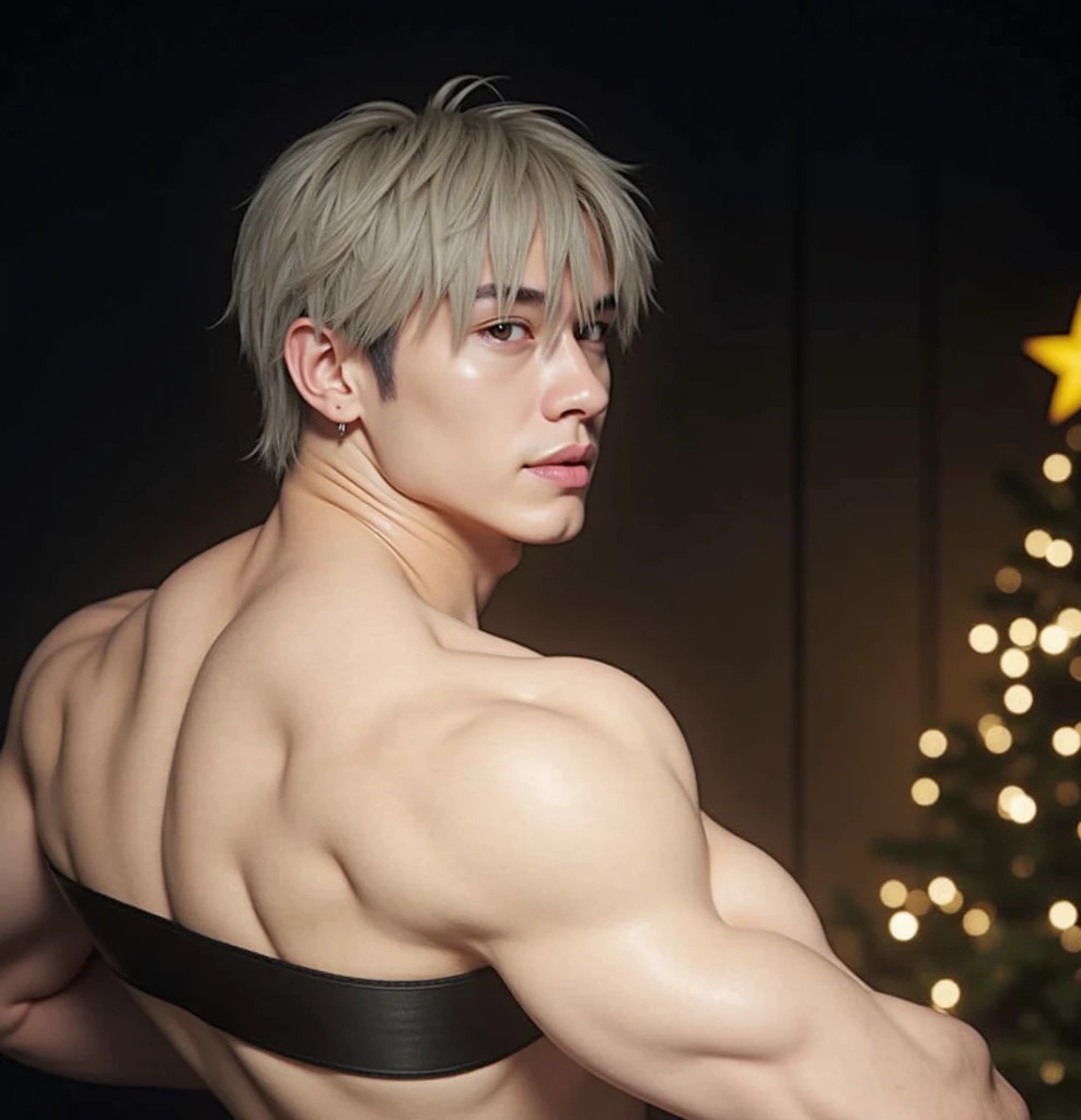 1boy, adult, handsome, perfect face, detailed eyes and face, clean shaved, muscular, capturing a rural atmosphere, dynamic lighting, unreal engine 5, hd picture, satoru gojo, white hair, short hair ,hair between eyes ,blue eyes, white skin, pink nipple, milk nipple details