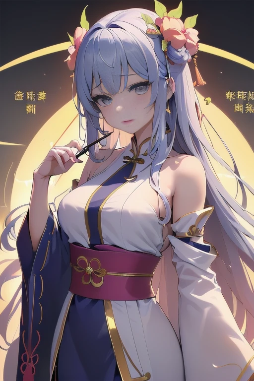 (Masterpiece), (Best Definition Anime Illustration), (Super Definition), One Girl, Solo, Beautiful Girl with Silver Hair, Anime Loli, Cat Ear Loli, Priestess Loli, Miko Hakama, Sleeveless, Smile, Cleavage Emphasis, Side Boob, Thighs, Tarot Card Style, Sakura