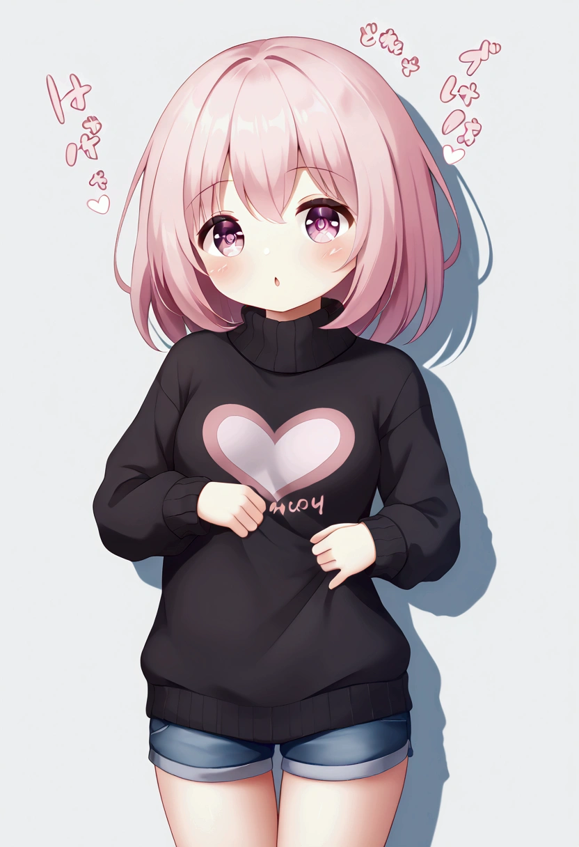 cute woman, pink shiny silky straight hair, amorous and lewd expression, captivating big round eyes, superlative body proportion, wearing loose sweater, short pants, background iridescent various effects from different dimensions, effective effects, bold and dynamic, contrasts of light and shadow, 2.5D, ultra detailed, absolutely resolution, masterpiece
