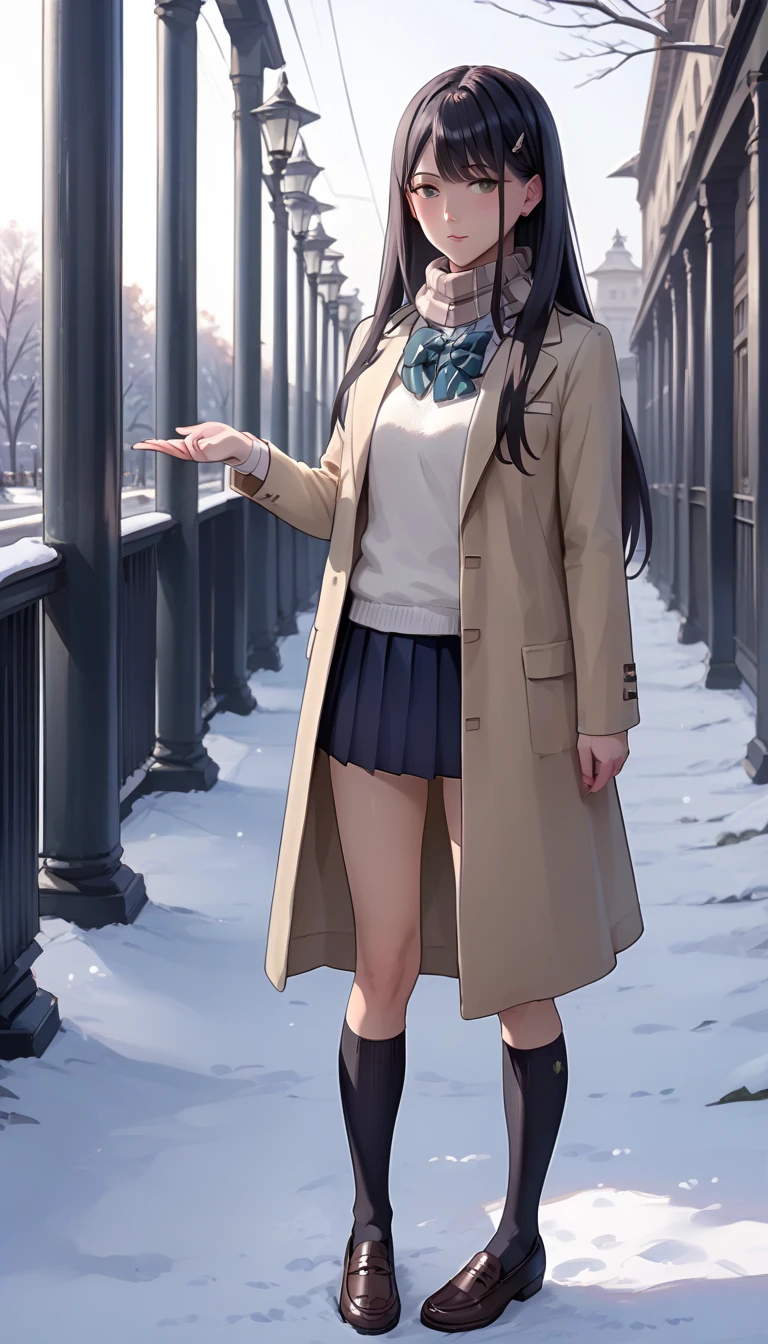 HikariKuroda , 1 girl, cabelo therefore,  long hair, olhos therefores, seios granThes,
uniform school,coat, bow tie,skirt plissada,socks,
uniform_school,coat_The_coat,blazer_therefore,scarf,skirt_Pleated,socks,
white sweater, skirt lápis,
white sweater,coat The pele,skirt lápis,