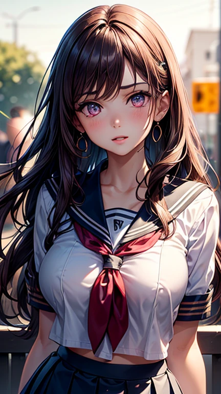 (2girls), Brown hair, Amazing face and eyes, Pink eyes, (hi-school uniform with wide open breasts:1.2), beautiful big breasts, bare breasts, (amazingly beautiful girl), Brown hair, (High School Uniform, Pleated mini-skirt:1.5), ((Best Quality)), (Ultra-detailed), (extremely detailed CG unified 8k wallpaper), Highly detailed, High-definition raw color photos, Professional Photography, (((Bokeh))), depth of fields,
