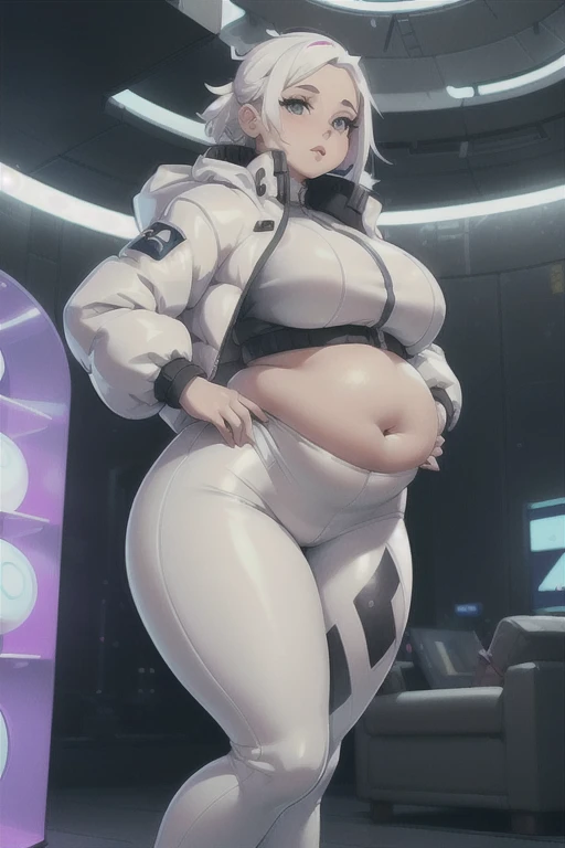 A girl wearing a white bodysuit,Brown Hair,Light brown eyes,Muscular!!,Blushed,Troubled expression,pigtails,BIG Boned,Puffy nipples,Wide pelvis!!!!,In the locker room,gloves,turtleneck,Tight bodysuit!!!!,White plug suit,Thick legs,Thick thighs,Fat Arms,Bend down,Spread your legs,steam,vapor,Middle Hair,Bottom View,Squat,Squat,Cowboy Shot,Raise your hand