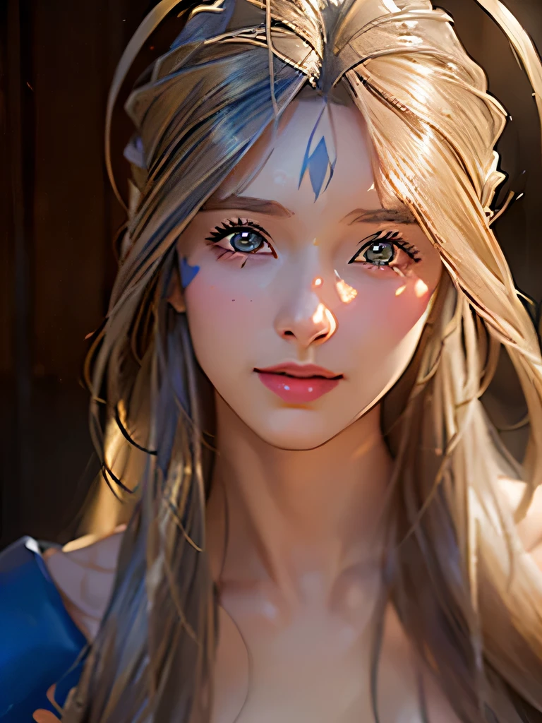 (masterpiece, best quality:1.4), (close up), 1girl, solo, (european youth:1), Belldandy, Belldandy_Blue_Dress, goddess face symbols, looking at viewer, beautifull smile, beautiful face, highly detailed face, highly detailed eyes, sexy bodies, highly detailed skin, skin pores, subsurface scattering, realistic pupils, full face blush, full lips, detailed background, depth of field, volumetric lighting, sharp focus, absurdres, realistic proportions, good anatomy, (realistic, hyperrealistic:1.4), 16k hdr,