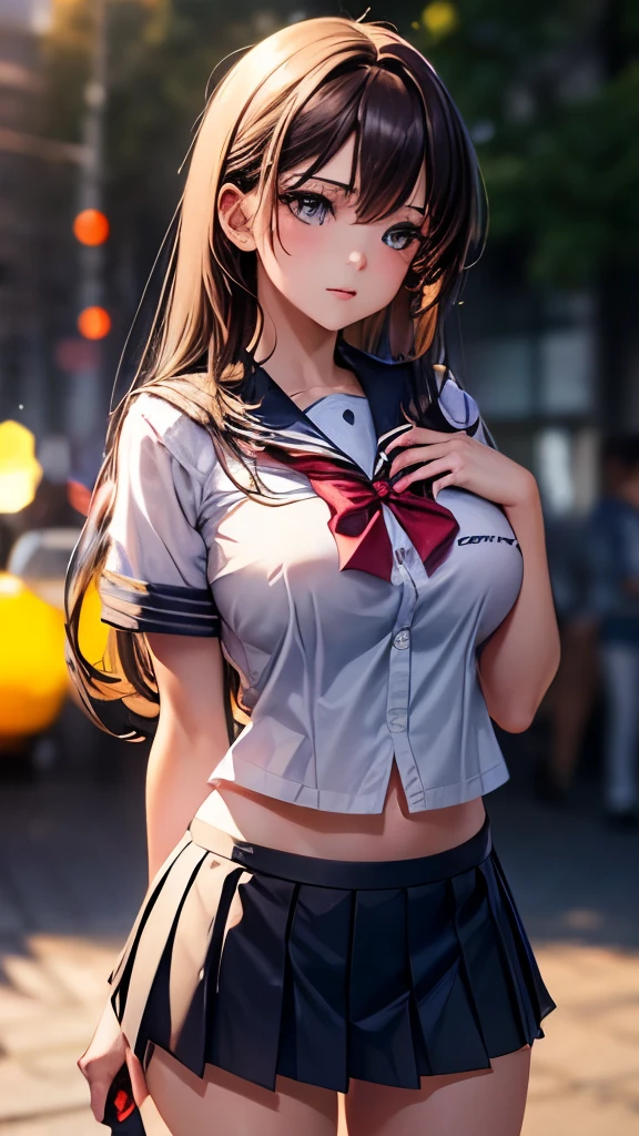 (2girls), Brown hair, Amazing face and eyes, Pink eyes, (hi-school uniform with wide open breasts:1.2), beautiful big breasts, bare breasts, (amazingly beautiful girl), Brown hair, (High School Uniform, Pleated mini-skirt:1.5), ((Best Quality)), (Ultra-detailed), (extremely detailed CG unified 8k wallpaper), Highly detailed, High-definition raw color photos, Professional Photography, (((Bokeh))), depth of fields,
