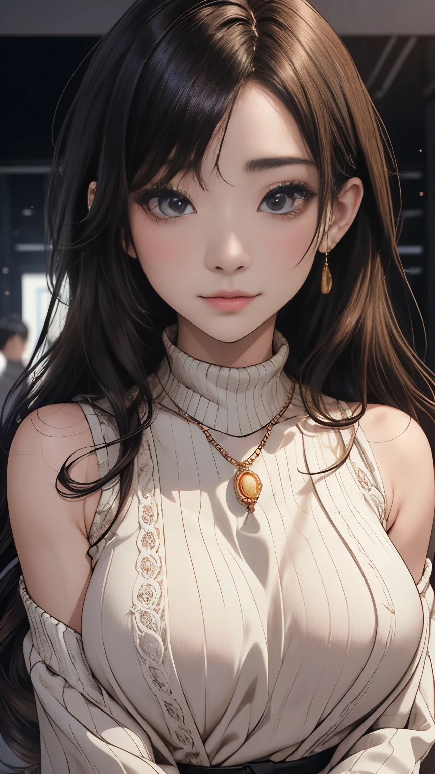 (masterpiece, best quality:1.2),illustration art,Kusama Yayoi's style,simple background,a beautiful girl,Skin detail processing,The eyes are very detailed,sweater,(((Speckled pattern))),blue,White,,black