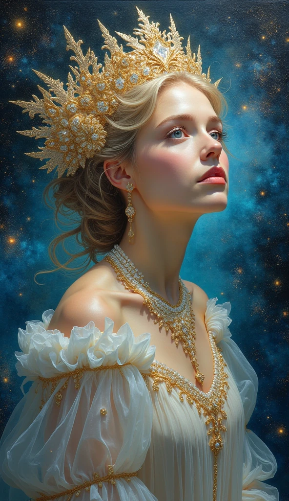 20 years old lady, chimamanda skin, detailed beautiful woman, golden hair in a loose bun, medium, wavy, hair, detaiiled perfect ocean blue eyes, delicate symmetric realistic and beautiful face, (sunny seaside background), regency lady simple dress, no necklace, full body, masterpiece, fine detail, rich colors, dramatic lighting, extremely detailed, cinematic lighting hyperdetailed painting, luminism, Bar lighting, complex, 4k resolution concept art portrait by Greg Rutkowski, Artgerm, WLOP, Alphonse Mucha, little fusion pojatti realistic goth: a stunning realistic photograph