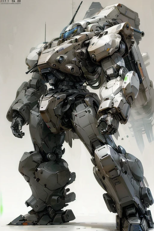 best quality,masterpiece,highly detailed,ultra-detailed, militaryrobot, mecha,battlerobot, science fiction, no humans, concept art, ww3 battle robot huge palette on shoulder, stylized,white background, simple background