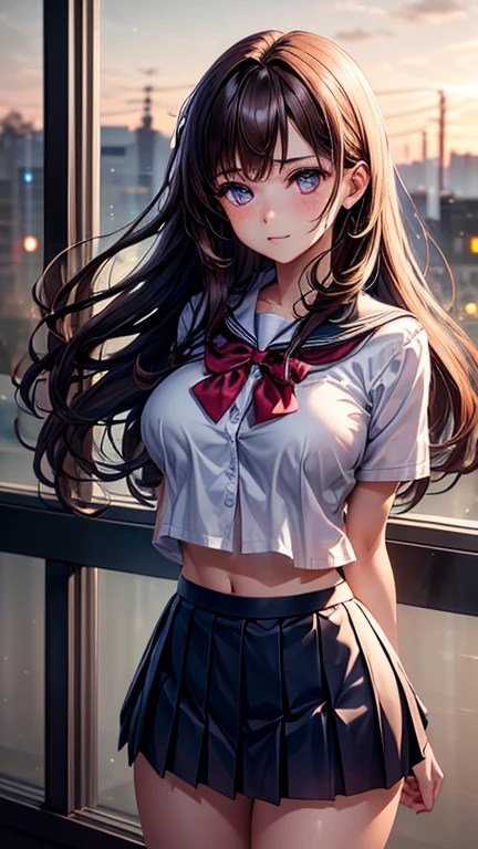 (2girls), Brown hair, Amazing face and eyes, Pink eyes, (hi-school uniform with wide open breasts:1.2), beautiful big breasts, bare breasts, (amazingly beautiful girl), Brown hair, (High School Uniform, Pleated mini-skirt:1.5), ((Best Quality)), (Ultra-detailed), (extremely detailed CG unified 8k wallpaper), Highly detailed, High-definition raw color photos, Professional Photography, (((Bokeh))), depth of fields,
