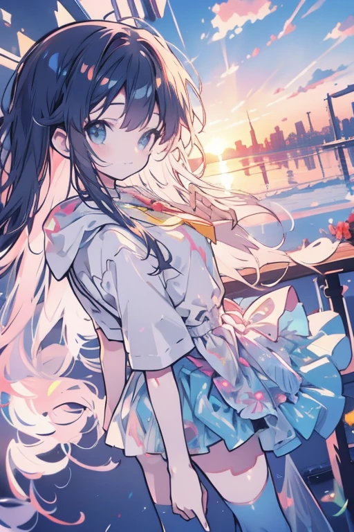 Wearing a cool skirt,Cute woman with a smile,Long Hair、