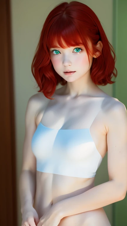(Realisttic:1.2), analog photo style, (cute woman with short black-red multicolored hair and red eyes), (lost in the dark), (her body is a visual pleasure), extremely sexy, nudist, (looks sad, anxiety and uncertainty are barely noticeable in the gaze), detailed face with lifelike skin, gloomy dark atmosphere, mystical aura, walls of abbandoned place showing passage of time, play of shadows and light in the sun rays, a delicate balance between beauty and darkness, faded colours, great quality, Masterpiece, intricate background, naturally cinematic light, 16k quality, HDR, analog photo style, lomography colors, vintage warm, dark vignette