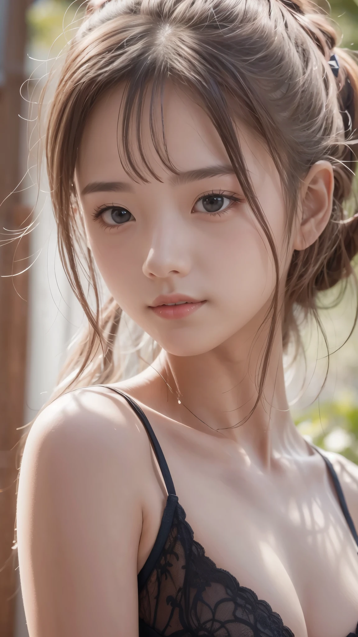 (((Pretty girl bust top))), Detailed chest, Pretty Girl's Small Breasts,  with slender body lines, Beautiful Skin,  pretty pose , Cute hairstyle,  top quality, 8k,  RAW photos 