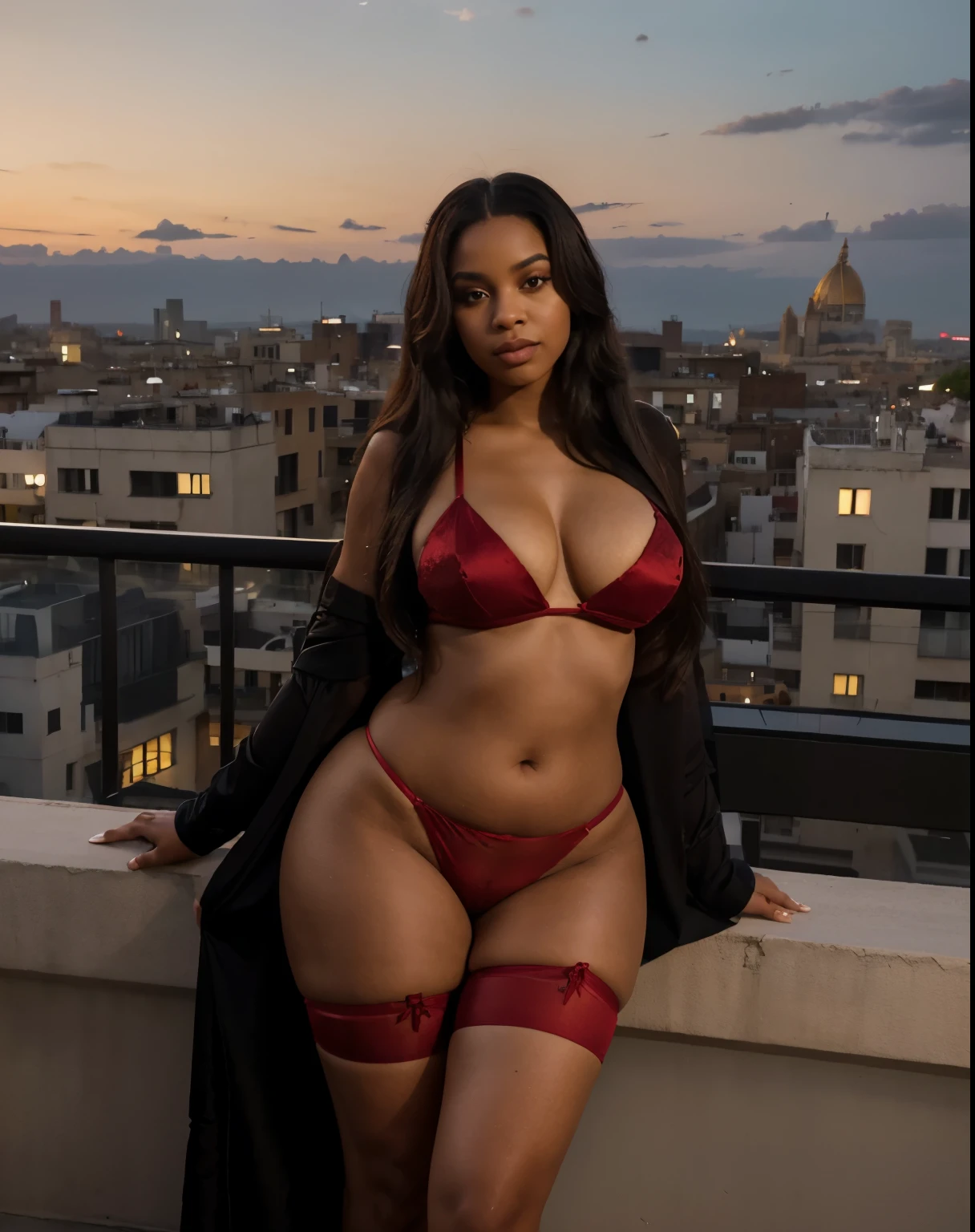 Sexy Thick Brownskin baddie with 4c hair posing with bra and thong, with american flag wrapped around her butt, with iced out cuban