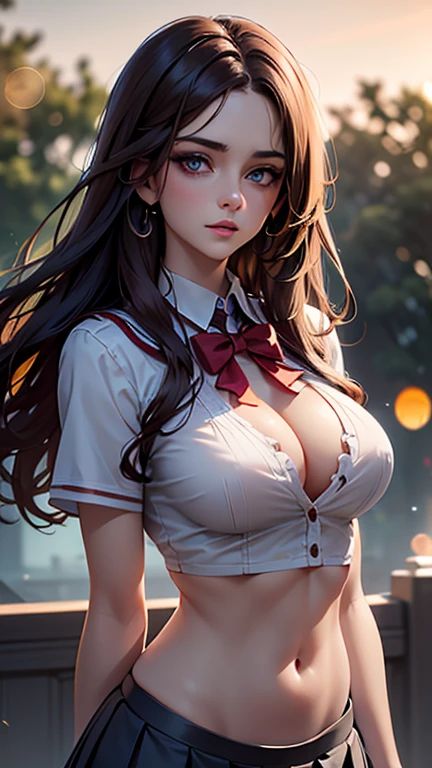 (2girls), Brown hair, Amazing face and eyes, Pink eyes, (hi-school uniform with wide open breasts:1.2), beautiful big breasts, bare breasts, (amazingly beautiful girl), Brown hair, (High School Uniform, Pleated mini-skirt:1.5), ((Best Quality)), (Ultra-detailed), (extremely detailed CG unified 8k wallpaper), Highly detailed, High-definition raw color photos, Professional Photography, (((Bokeh))), depth of fields,
