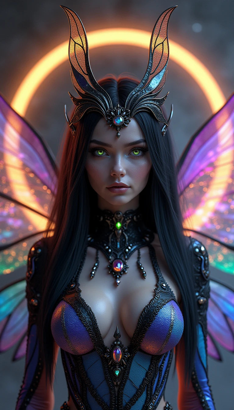 A stunning surreal illustration featuring an Aztec queen and her mist-shrouded vampire kingdom, rendered in mesmerizing bioluminescent neon watercolor hues, reminiscent of an ethereal dreamscape, bathed in a canvas of crystals, evoking an air of mystical opulence. The ancestral silhouette portrait, glows with an otherworldly luminescence, radiating an aura of enchantment. This ultra-high-resolution masterpiece embodies a harmonious blend of mystical realism and fantasy, pulsating with iridescent hues of blue, violet, and green, inviting the viewer to step into her mystical realm.