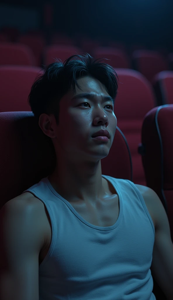 1boy、Real photo style、Photo Quality、Cute handsome man、Mash Hair、Japanese male, 、Completely naked、Full nudity、erection、Huge penis、Highest quality、Realistic、beautiful、Inside the movie theater、Surrounded by fat old men, having her butt touched、Blowjob、Surrounded by elderly men