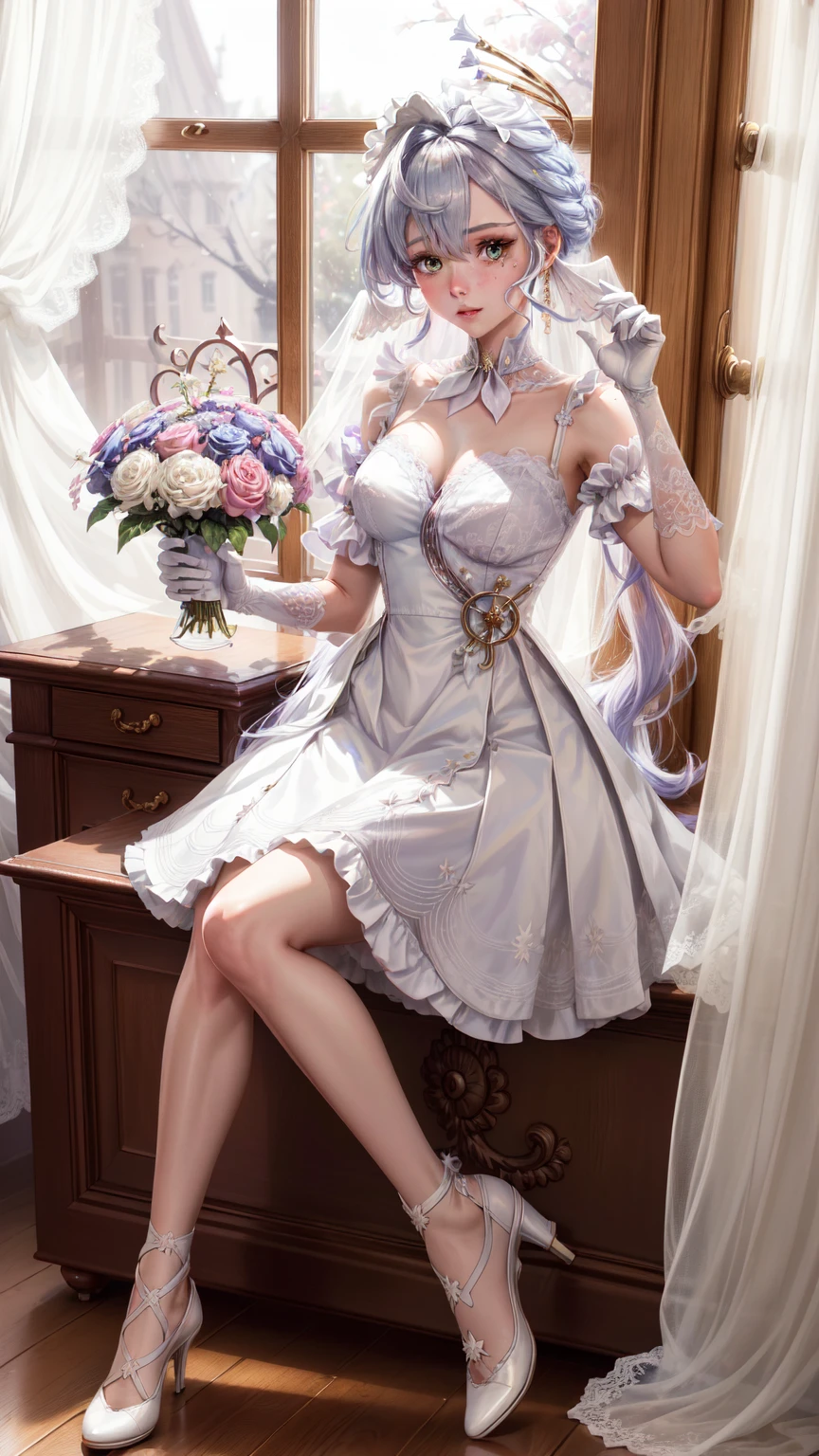 Woman in see-through white dress sitting in flower field, Ethereal and dreamy, Ethereal beauty, a stunning young Ethereal figure, dreamy and Ethereal, white hime cut hairstyle, Ethereal!!!!!!!, Ethereal fairytale, Beautiful maiden, pale snow-white skin, Ethereal!!!, by Torii Kiyomoto, fairycore, very Ethereal, extremely beautiful and Ethereal、there is a bouquet of Flowers that is sitting on a chair, colourfull Flowers bouquet, bouquets, ❤🔥🍄🌪, bouquet, colorful Flowers, Bright and soft colors, colorful pastel, Bright pastel colors, Bright pastel colors, in pastel colors, colourfull pastel, beautiful Flowers, beautiful colourfull, Flowers!!!!, colourfull, In beautiful colors, 🌸 🌼 💮、Woman in blue dress standing on wall, translucent  dress, transparent gray dress, sexy gown, with a thin waist, long gown, long-one-piece dress female, Full length view, fantasy dress, low cut dress, opened dress, wearing long gown, see through dress, fantasy long intricate gown, long-one-piece dress, gown, wearing an evening gown, femme, gorgeous woman