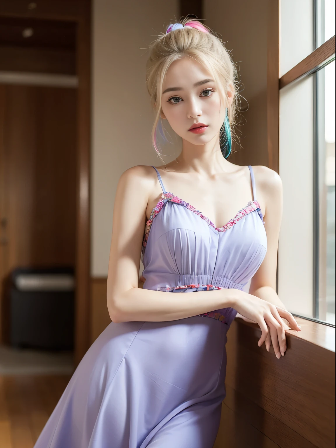 One girl, High resolution, chest, Blushing, Shortcuts, Blonde, Open your mouth a little, tongue, Cat ear, High resolution, masterpiece, Winner of numerous awards, Purple eyes, Back view,