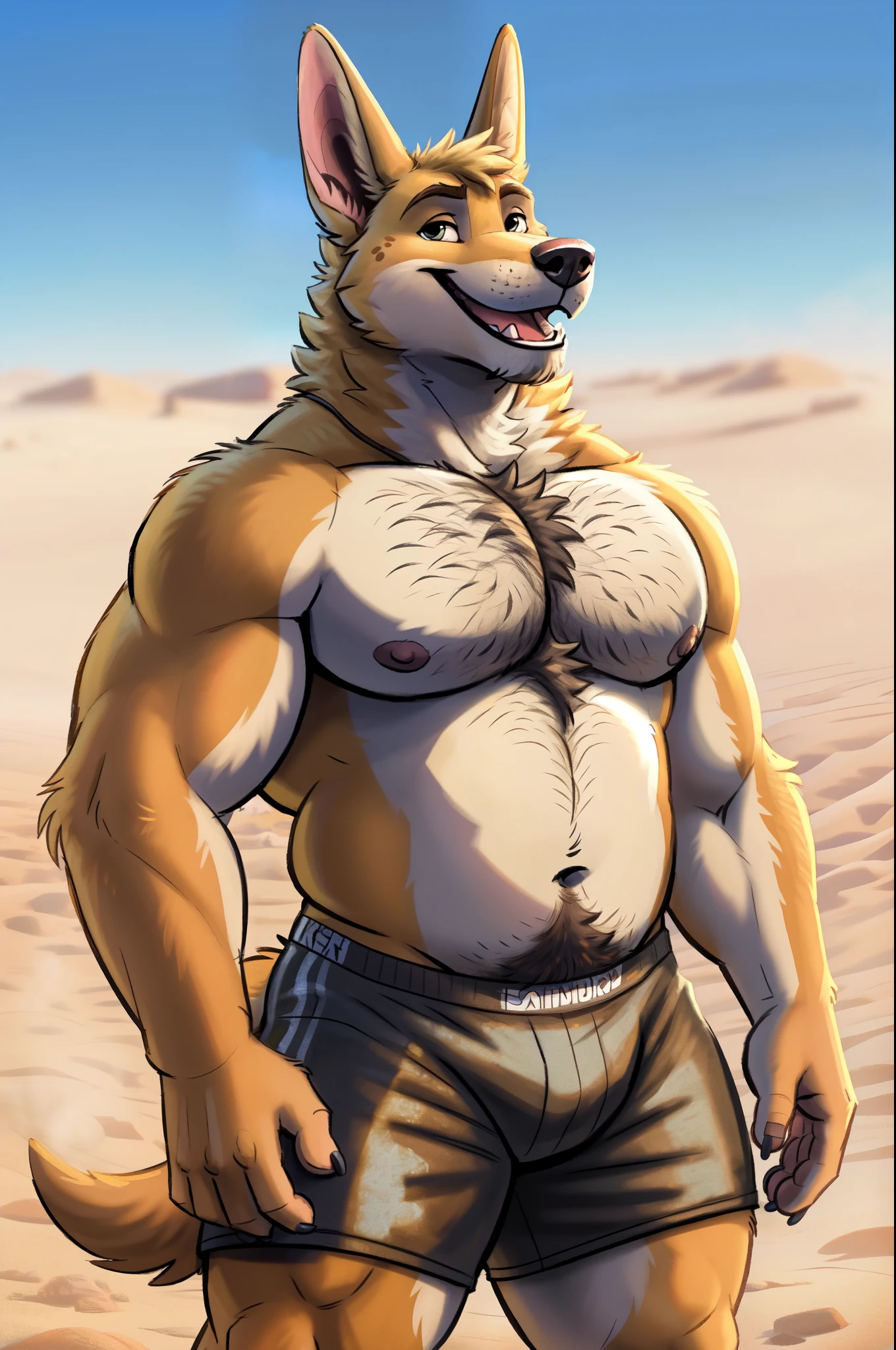 Kangaroo, muscular, male, anthro, brown fur, 4k, 8k, ultra accurate anatomy, seductive grin. 8pack. High quality. Hi-res.. Nice massive erection. By chunie. NSFW. Detailed crotch. Nice lighting. Balls. Buff. Cum dripping. Beach background. Standing. Sexy pose.