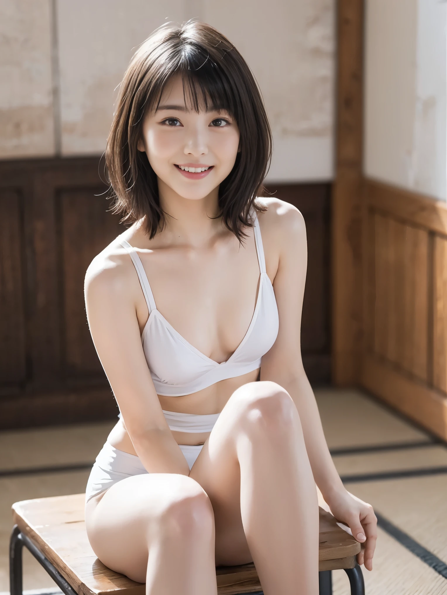 Beautiful Japanese actresses in their 40s, ((((Quite thin chest:2.0、flat breasts like a girl)))) ,The nipple and areola are clearly visible、Prominent large areola、 Open your legs、 ((pissing myself and my crotch is wet))、 (masterpiece:1.2), (highest quality), (Looks like a whole body:1.3) ,(super detailed), (8k, Complex), (lens 135mm,f1.8), (realistic), portrait photography,(dynamic pose),side lighting, edge lights up,best shadow,Area light source,perfect thin anatomy,perfect face shape, perfect for women,thin female body,Improves skin texture, fine cloth pattern,noble clothe, precise beauty,、delicate and delicate skin,highly detailed skin,pale skin,delicate hair,glowing skin,highest quality, Realistic, 8k, khd, 1 girl, perverted woman, (Looks like a whole body:1.3),Slut, tight mini skirt、(open chest), visible nipples, without pants, The skirt is pulled up boldly, (legs open), bend your knees and open your legs, (bob hair, brown hair),looking at camera、looking at the camera、smile、Female dog