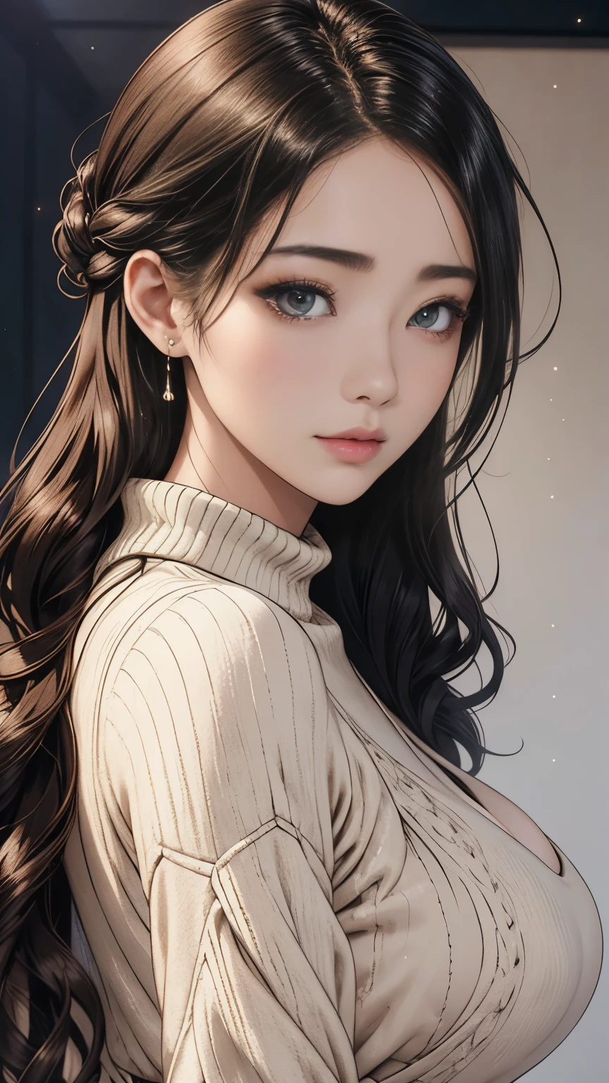 masterpiece, best quality, an extremely delicate and beautiful, ultra high definition, 8k, 2.5d, a girl, cute, kawaii, natural wavy hair, ultra detailed blouse, looking at the camera, medium shot, upper body, simple background, white background, manga, cinematic, dramatic, at studio, best light, backlit, perfect composition

