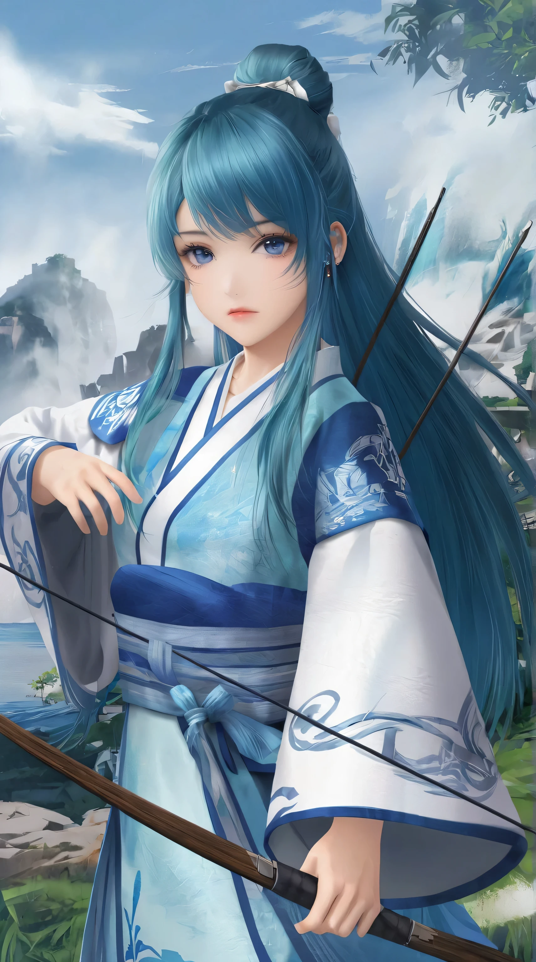 1 Girl, Solitary, Long hair, shirt, white shirt, Bangs, Upper Body, earrings, jewelry, blue hair, Shut up、Look ahead