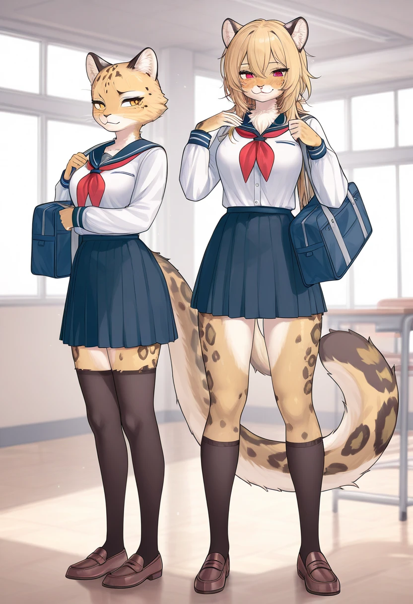score_9, score_8_up, score_7_up, score_6_up, score_5_up, score_4_up, rating_safe, source_furry, a female anthro fluffy, 1girl, solo, female, furry, anthro, fluffy tail, small breasts, tiger, striped fur, yellow eyes, anthro, a tiger girl in black high stockings and white glasses next to a classroom blackboard, 1girl, chalkboard, thighhighs, skirt, clothes lift, solo, glasses, underwear, skirt lift, panties, furry, furry female, white panties, black thighhighs, lifted by self, black skirt, looking at viewer, shirt, classroom, white shirt, round eyewear