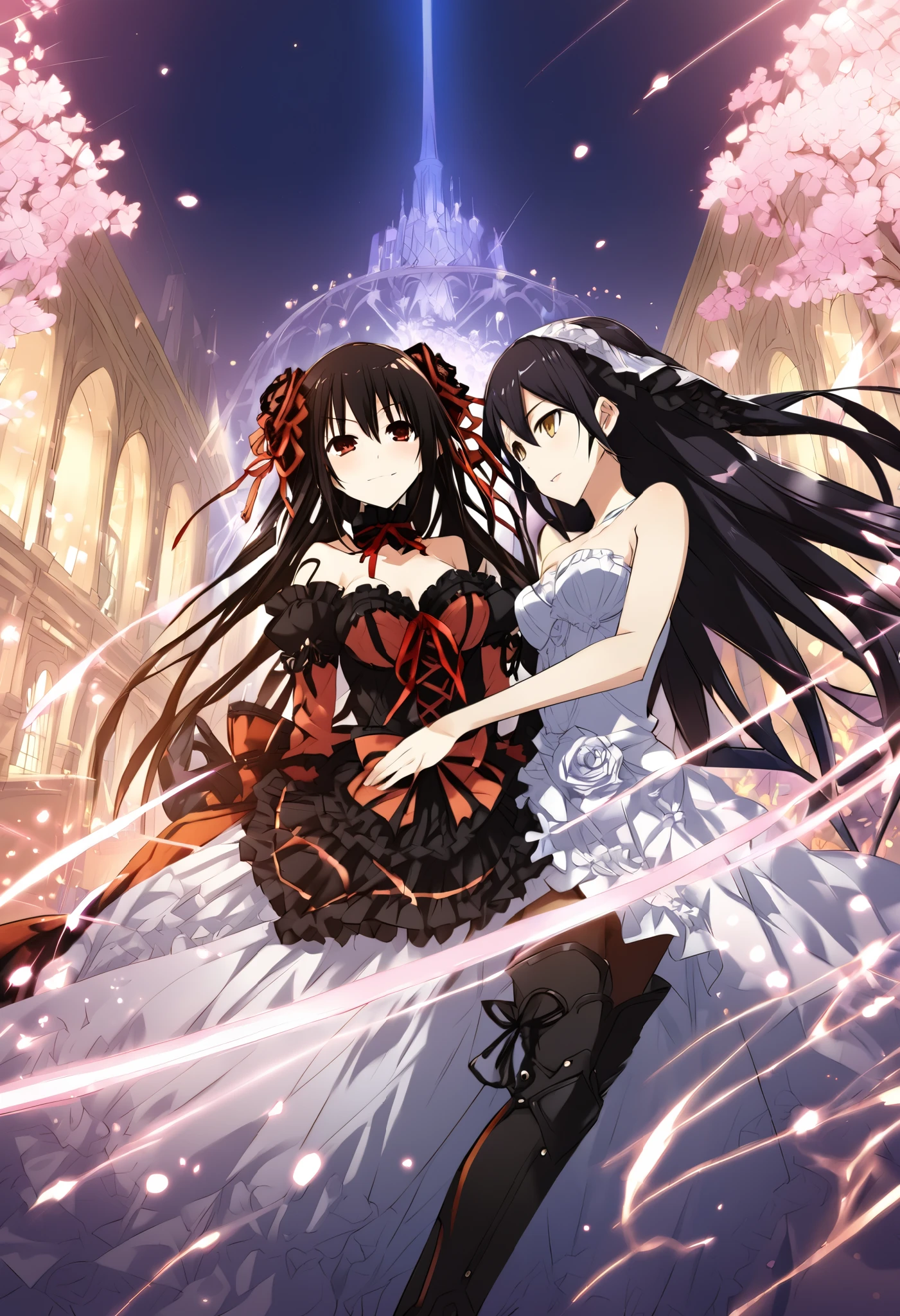 Kirito loading Tokisaki Kurumi from Date a Live and Sword Art online romantic scene, front image 