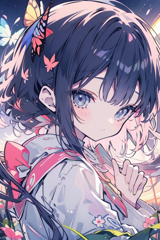 (((White color background))),
School_uniform,Red bow tie,White shirt,Blue Sweater Vest,Pleats_skirt,
flower hair clip, hair ornament,
Red eye,Front hair, black_hair, length_hair,
1 girl, 20 years,young woman,beautiful Finger,beautiful length legs,beautiful body,
beautiful Nose,beautiful character design, perfect eye, perfect face,expressive eye,Perfect balance,
View your viewers,(Focus on her face),Mouth closed, (Innocent_big_eye:1.0),(Light_笑face:0.3),
Official Art,Very detailed CG Unity 8k wallpaper, Perfect lighting,colorful, bright_front_face_Lighting,White skin,
(masterpiece:1.0),(Highest_quality:1.0), 超High resolution,4K,Very detailed,
photograph, 8k, High resolution, High resolution, Absurd:1.2, Kodak Portrait 400, Film Grain, Blurred Background, Bokeh:1.2, Lens flare, (Vibrant_color:1.2),Professional Photograph,
(beautiful,big_chest:1.4), (beautiful_face:1.5),(narrow_Waist),