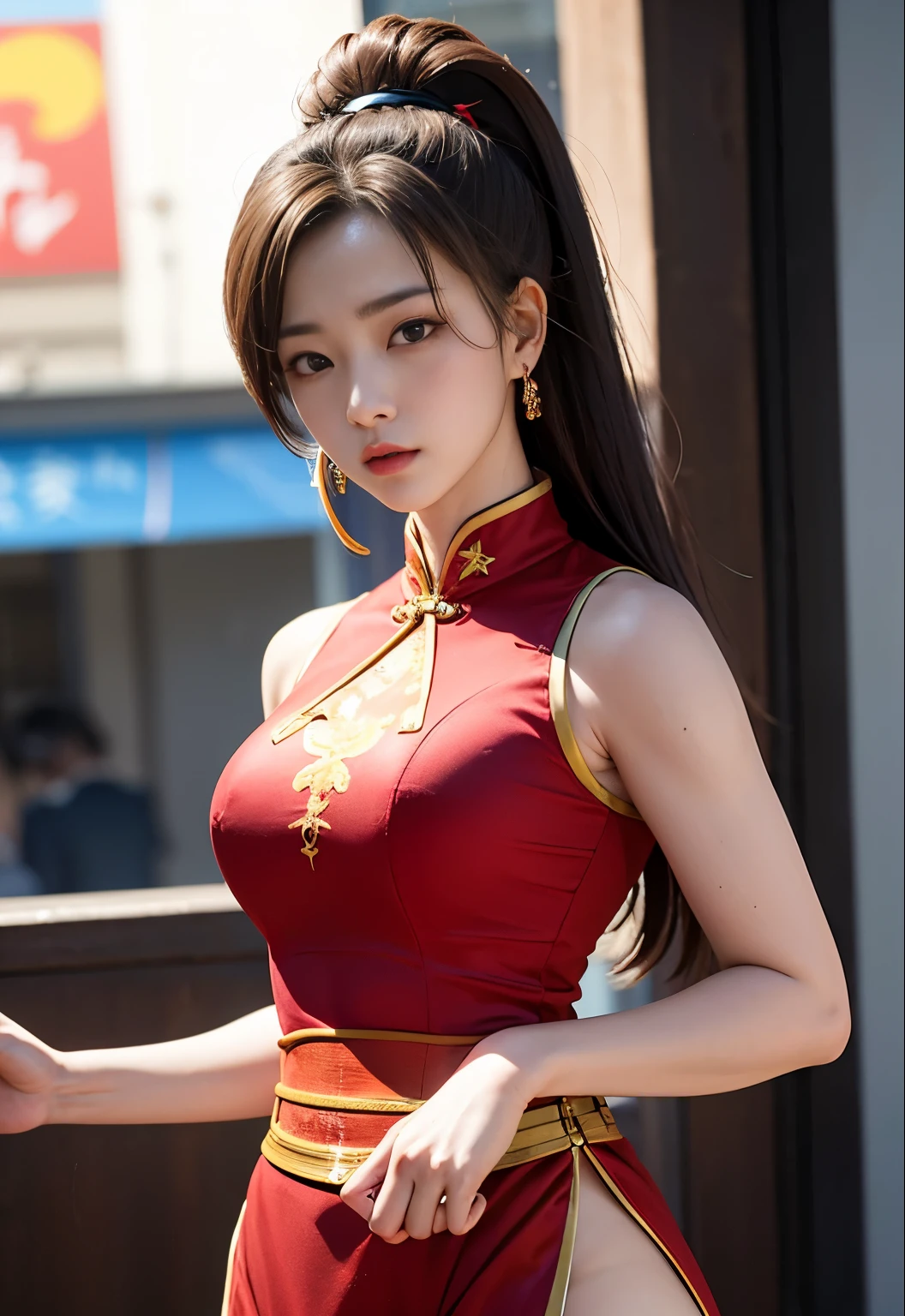 16K quality、最 High Quality 、 high definition 、Actual Photos、((Long Hit、 looks like the whole body is shown ))、((SF2 Chunliの青い Chinese Dress ))、(((SF2 Chunli&#39;Blue and Navy)  Chinese Dress 、 white panties、Puff sleeve short sleeve 、White Band、 bold thigh slit )))、(光沢のある Chinese Dress 、詳細な Chinese Dress の詳細)、A blue box with gold trim、Gold trim、(Black wrist band )、((Blue Fordrop))、(((I) In the form of balance、 let's raise one leg straight 、Stretch your legs、 Put your legs above your head  :1.5)))、(((High Kick)))、 ( bun hair 、Grey hair clip、Ribbon knot)、(( Chinese inner side ) Night City、neon、 I'm on the road ))、Fカップの巨乳が膨らむ Chinese Dress 、 Chinese Dress を中心に、 perfect body、  perfect hands 、Perfect means、A masterpiece with realistic features、( Long Legged Supermodel ) 、緻密でbeautiful唇、くっきりとしたbeautiful顔立ちと均整のとれた目、（very beautiful and discreet makeup、light makeup、 manicured nose 、 thin eyebrows）、（Soft light、 High Quality 、Smooth and sharp、10x pixels、beautiful）  Eye Shadow : 1.8)、 sexual arousal、smile、(Sharp V-zone)、( cute Japanese women in their 20s、正面を向いて camera 、 wet and shiny dark brown hair )、(( dynamic pose 、open)  lift both legs and look at the crotch from the apron side .)）、(真下に垂れる青い Chinese Dress の前))、(( very beautiful and modest Makeup 、光沢のある very beautiful and modest Makeup がbeautiful))、(((White enamel )  knee-high boots))、(Shiny blue crotch)、 low angle、 full thighs、 Taimo emphasis、 bangs hairstyle 、Delicate body、 slim、entity、textured skin、Light-reflecting skin、 facing the front 、 Model Body Type 、  detailed fingers  、beautiful目、 has long eyelashes、８Head and body、 low angle、Light in the eyes、 small face 、 double eyelids 、 big eyes、 lip gloss、 camera 、Background blur、Frontal video lighting、 Eyes 