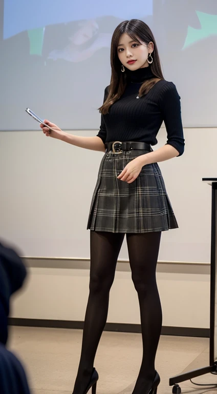 1girl, Solo, 30 years old Italian woman, decent looking,black long hairs, brown eyes,office uniform,black thick woolen pantyhose, black heels, standing, library photography, Photography, 8k, , Masterpiece, Full Body Shooting, Top Quality, Fine Pore, Realistic, Photorealistic, Ultra Detailed