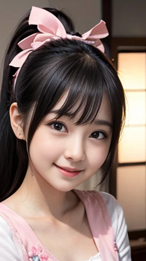 、(( Japanese)), Ultra High Definition,  textured skin,  best quality, 、((かわいい Japanese))、、((かわいい Japanese))、
 1 girl ,  smiles,  looks at you, ribbon,  ponytail,  hair clip,  Witch Hat ,  Anatomically 、((((Super cute face))))、((かわいい Japanese))),、((Her cheeks are red and burning ))、((smile))、((( miniskirt)))