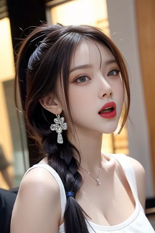 (A skin-colored, see-through, sexy micro bikini, No bra, The shape of the nipples is visible, Spread your legs a little:1.5),

((Age 25, Elegant beautiful announcer, Sexy body, Naughty older sister, She presses her breasts against me and seduces me:1.4)),
((A Cup, Small breasts, Flat Chest:1.3)),
((She looks like she wants to be kissed., Looking forward:1.2)),

((I&#39;m curious about you?, Don&#39;t fuck me?, Let&#39;s have an affair with me:1.2)),
((You were thinking about something naughty,If you touch me that much I&#39;ll feel it:1.2)),

((Large terrace bed, Morning time, Surrounded by greenery:1.4)), 
((Making love on all fours on a bed outside, Her skin is smooth and beautiful, She looks at me with her big eyes, I kiss her, It feels so good to be kissed by her plump lips, I touch her boobs through her clothes, Her boobs are incredible, I gently lick her nipples, Her face is so cute when she feels it :1.3)),

Eye focus, Narrow shoulders, Beautiful clavicle, Long, slender legs, The back of the hand is beautiful and feminine, 
Slender figure, A soft belly, Thin waist, 
Ultra detailed face, Ultra detailed breasts, Ultra-detailed skin, Fair skin, Glossy Skin, 

Ultra-detailed lips, Fuller lips, Glossy pink lips, Flushed Cheeks, White teeth, 
Beautiful actress&#39;s languid make-up, Pink lipstick, 
Dark Brown Hair, Delicate soft hair, 
(Put your hair up, Berry Short, ponytail:1.2), (Sweep your bangs to the side:1.2), 
(Stylish looking earrings,necklace:1.2), 
