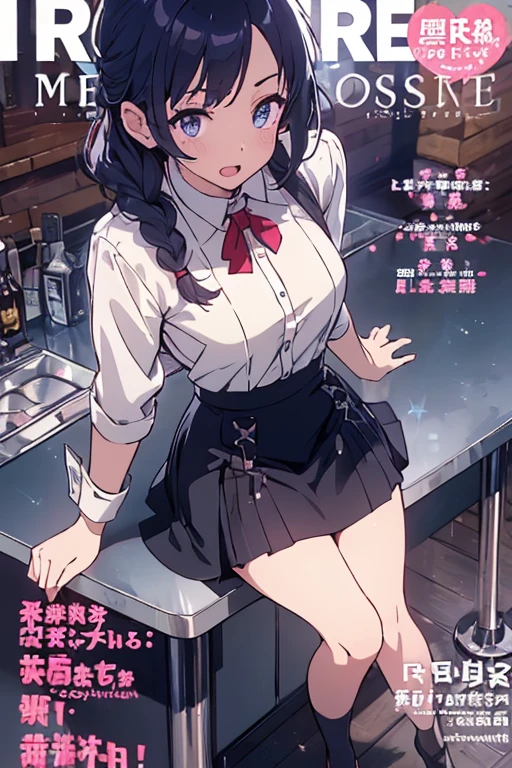 Young girl with blue hair,short straight hair and short bangs (purple eyes),, ((small bushy eyebrows)), wearing gothic ta clothing, loli, large breast, breasts out of blouse, walking to school, bored look, bored face, , suddenly having sex in public, ((doggy style sex)), ((public sex in a restaurant)) naked ass in the male crotch, perfect anatomy, young boy fucking her