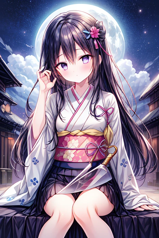 hight resolution, top-quality, ultra-quality, The ultra-detailliert, lighting like a movie、Fox Woman、shrines、torii gate、Twilight、A dark-haired、Thigh exposure、white panties、Skirt Lift Up、Wearing sweat、full of sweat、