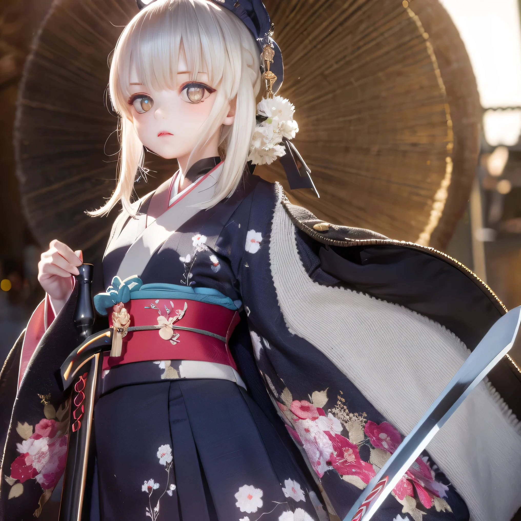   top quality,         expressive eyes       ,        Face Perfect Destiny Saber Contrapost Kimono(((((Wear a sword       ))))))