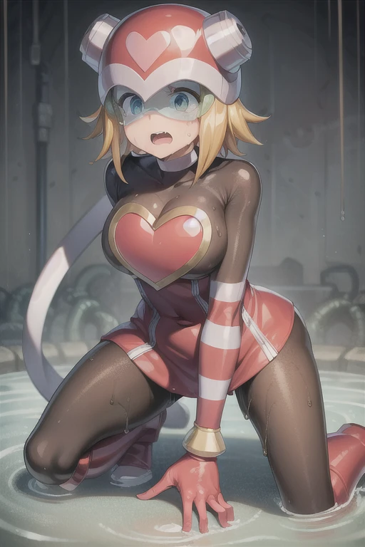 harpnote_megamansf, 1girl, blonde hair, short hair, bodysuit, heart, (helmet), green eyes, looking at viewer, crying, high quality, sad, masterpiece, torn clothes, bodysuit, breasts, large hips, concerned, tears, boobs out, tits, thicc, torn clothes, slime all over, tentacles, open mouth, exposed breasts, tits, defeated, exposed skin, perky breasts, cut clothes, ripped clothes, weak, belly button, tight clothes, torn bodysuit, transparent clothes, Thicc, raining, surrounded, trapped, imprisoned, tentacles grab leg, wet, wet clothes, captured, on all fours, pantyhose, sewer, raining, side boob, green tentacles, penetration 