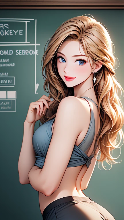   high definition  、  high definition  、 High im age quality 、  masterpieces during breakfast 、 1 beautiful woman 、２7 years old、 school teacher 、 blonde alone、 blue eyes、Navy Suit、 School Classroom、  cute pose 、 blackboard 、smile、(( depicting only the upper body ))、(( woman with cod roe lips and buttocks))