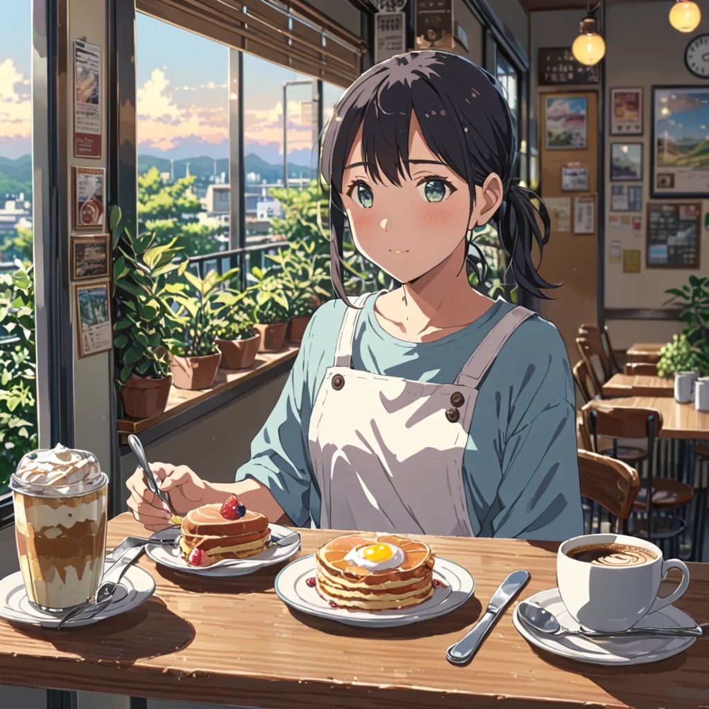 ((Anime:1.4,Illustration)),(  masterpieces during breakfast ,  top quality,  top quality),( super detailed, resolution),((16k, 高resolution)), ((( Cafe ))), ((Anime:1.4,Illustration)),(  masterpieces during breakfast ,  top quality,  top quality),( super detailed, resolution),((16k, 高resolution)). break {Lofi Art, Rory Greasley&#39; style , Makoto Shinkai&#39; style , Anime aesthetic}, break { (Detailed textures like 、 movies taken with Sony SLR cameras 、4,Generates an image containing more than 10 million pixels of information。).}